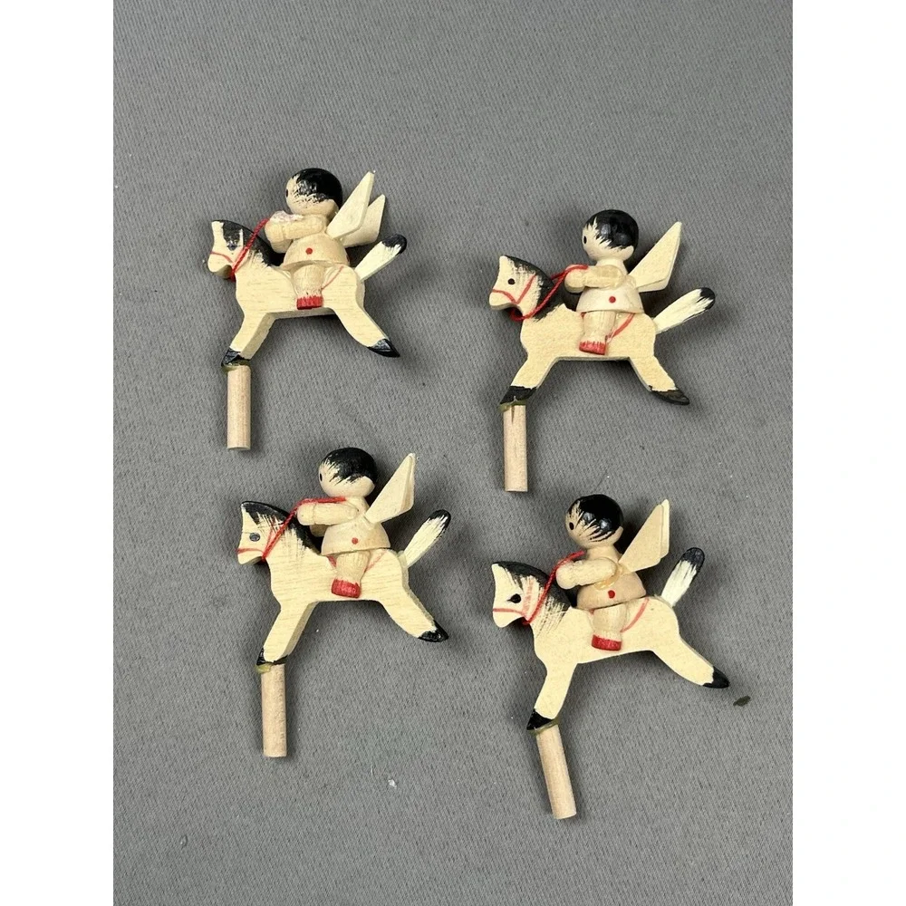 VTG Christmas Miniature Erzgebirge Angel On Horse Ornaments Pegs German Lot 4